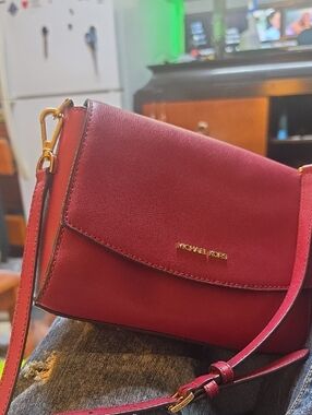 Michael Kors Ellis Medium Flap Shoulder Crossbody Bag Wine Red